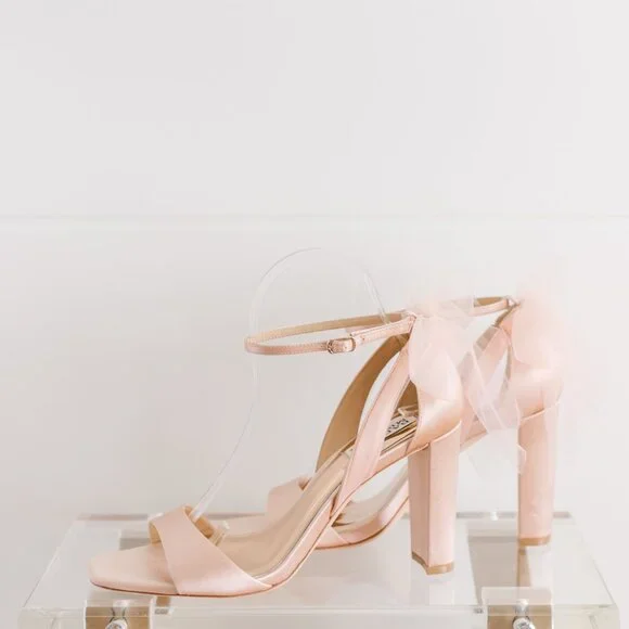 Badgley Mischka Kim Blush Pink Satin Heels 9 Women's Tulle Bow BHLDN